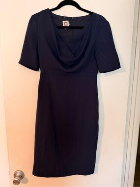 Vintage Workwear Classic Navy Cowl Neck Sheath Dress